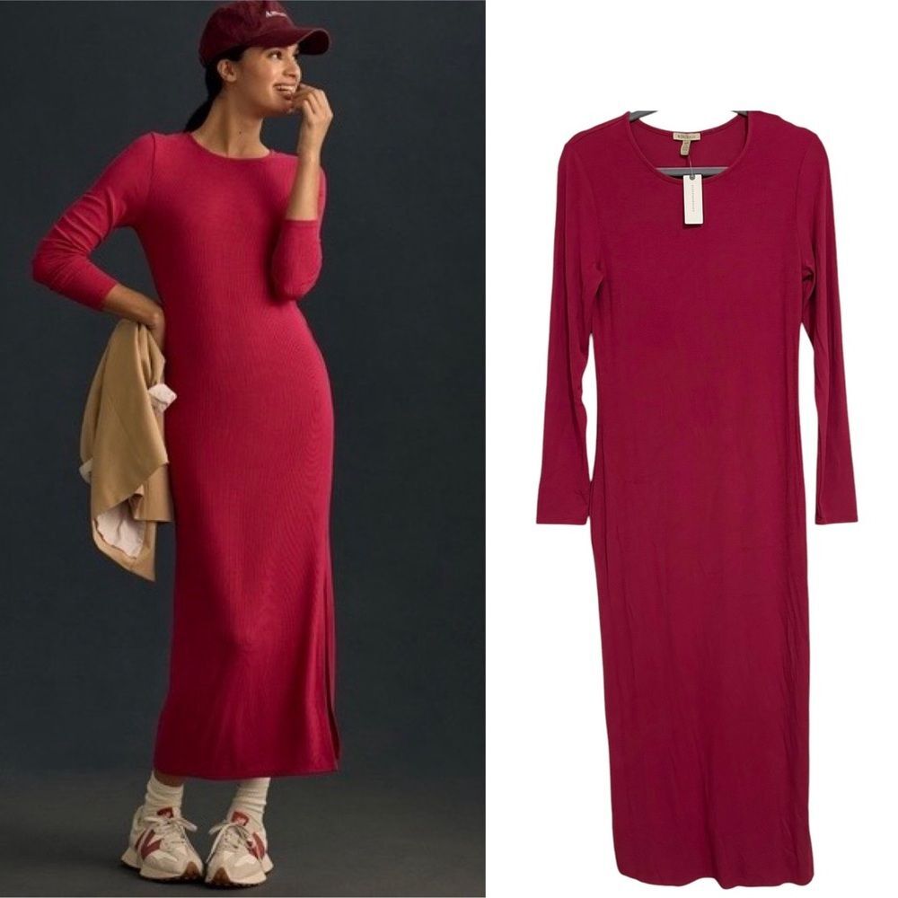 ANTHROPOLOGIE NWT Pink Long Sleeve Ribbed Maxi Dress M